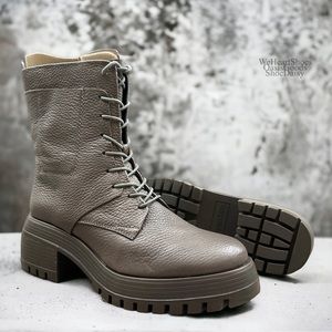 NIB Franco Sarto Jetson Taupe Leather Lugged Sole Combat Boots 8.5M